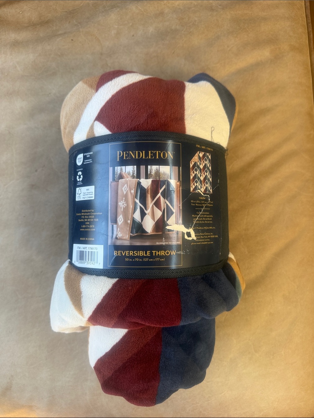 Pendleton Fleece Throw Blanket in Burgundy, Navy, Cream, Tan